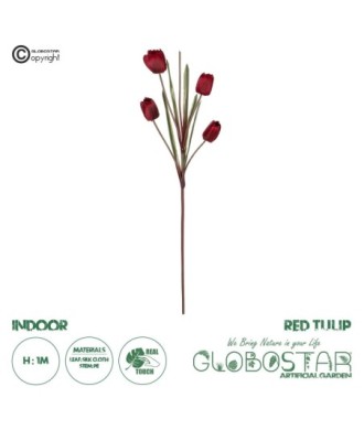 GloboStar® Artificial Garden RED TULIP BRANCH 21309 Τεχνητό Διακοσμητικό Κλαδί Κόκκινη Τουλίπα Y100cm